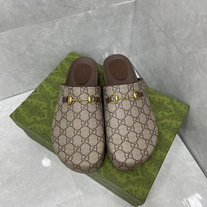 Horsebit Slippers Brown Cow Suede Embossed 280132