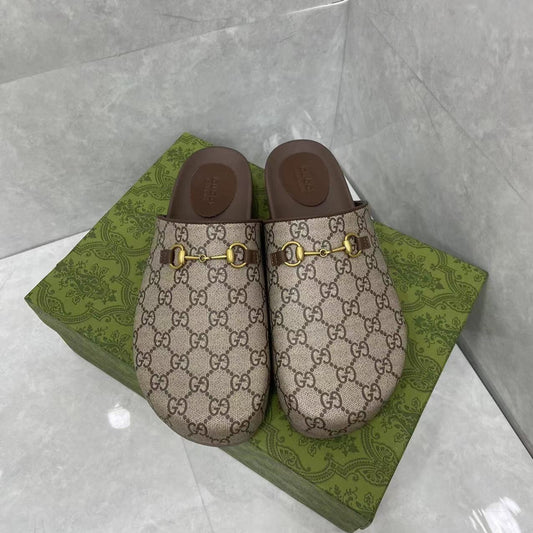 Horsebit Slippers Brown Cow Suede Embossed 280132