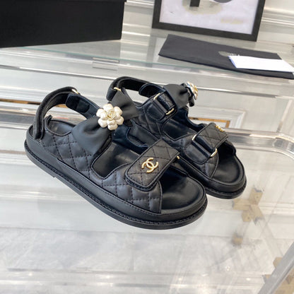 dad sandals black lambskin