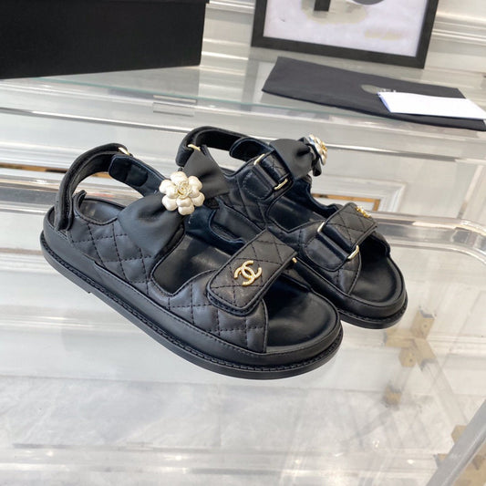 dad sandals black lambskin