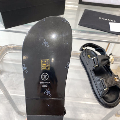 dad sandals black lambskin