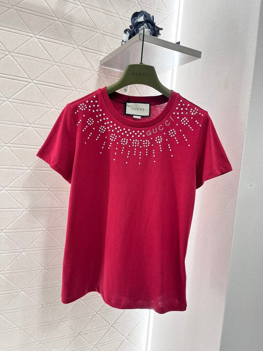 Round neck hot diamond short sleeve T-shirt