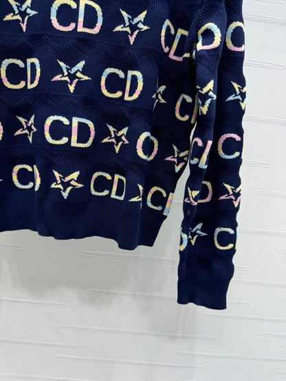 Colorful logo jacquard design five-pointed star knitted long sleeves