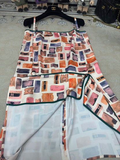 stamp print slip dress