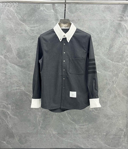 25 Gray Twill Stripe Shirt Jacket