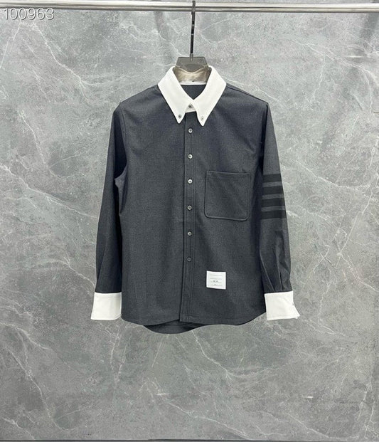 25 Gray Twill Stripe Shirt Jacket