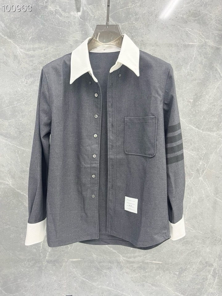 25 Gray Twill Stripe Shirt Jacket