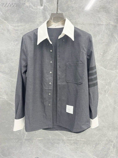 25 Gray Twill Stripe Shirt Jacket