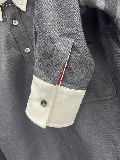 25 Gray Twill Stripe Shirt Jacket