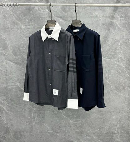 25 Gray Twill Stripe Shirt Jacket