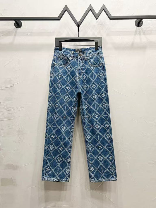 C Classic cross-chain camellia logo jeans