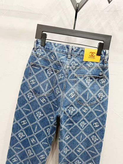 C Classic cross-chain camellia logo jeans