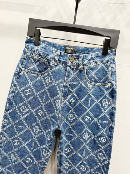 C Classic cross-chain camellia logo jeans