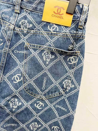 C Classic cross-chain camellia logo jeans