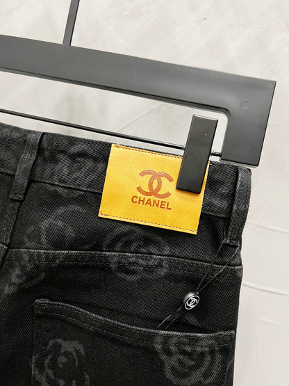 C Classic cross-chain camellia logo jeans