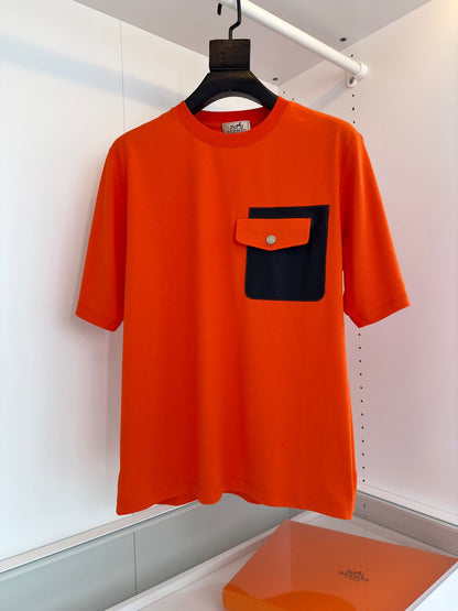 25SSGeometric leather pocket T-shirt