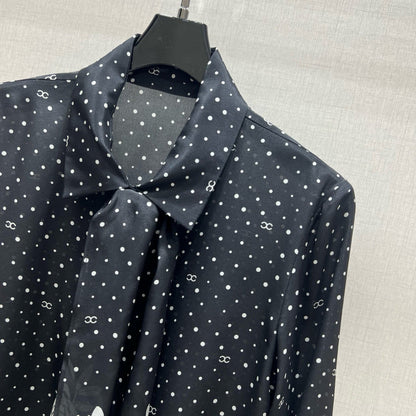 Silk ribbon digital positioning printed silk shirt