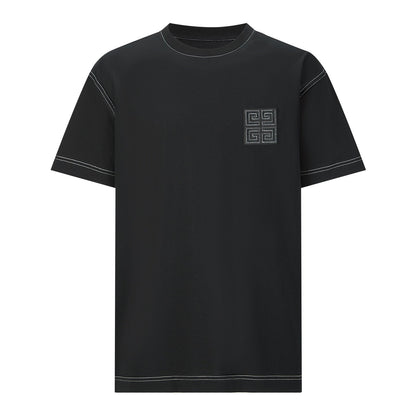 Leather topstitched short sleeves