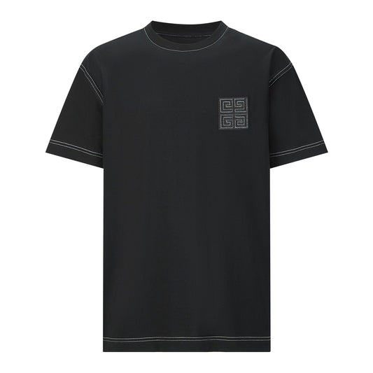 Leather topstitched short sleeves