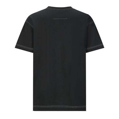 Leather topstitched short sleeves