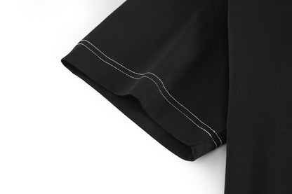 Leather topstitched short sleeves