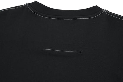 Leather topstitched short sleeves