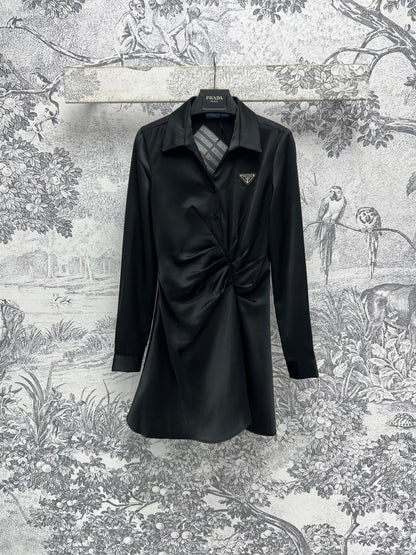 acetate pleated long-sleeve dress