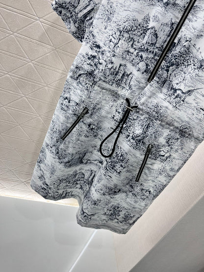 Printed silk wool short-sleeved dress