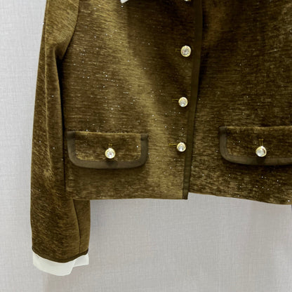 Spliced lapel long-sleeved jacket with skirt suit