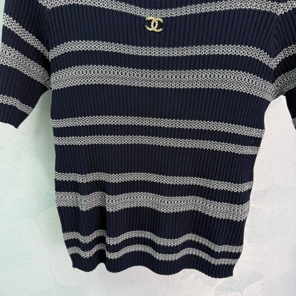 Wavy Stripes Color Block Bust Logo T-Shirt