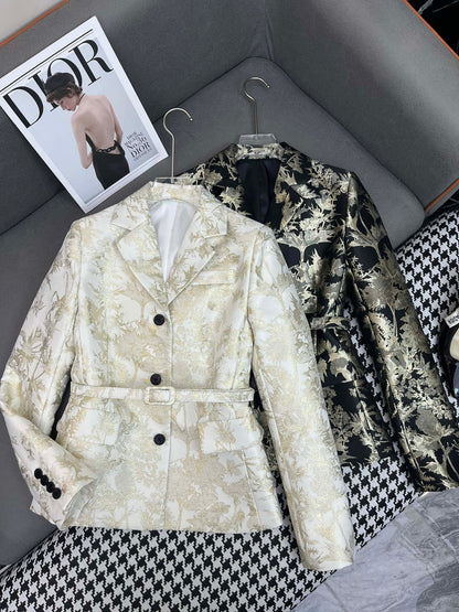 gold jacquard blazer