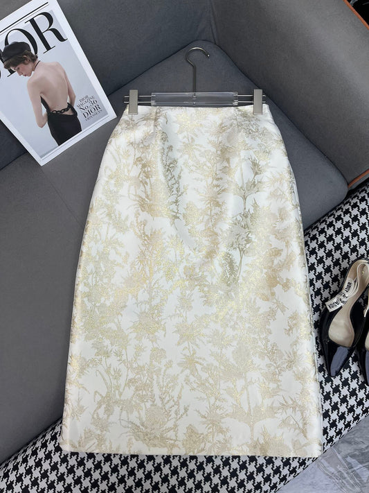 gold jacquard skirt