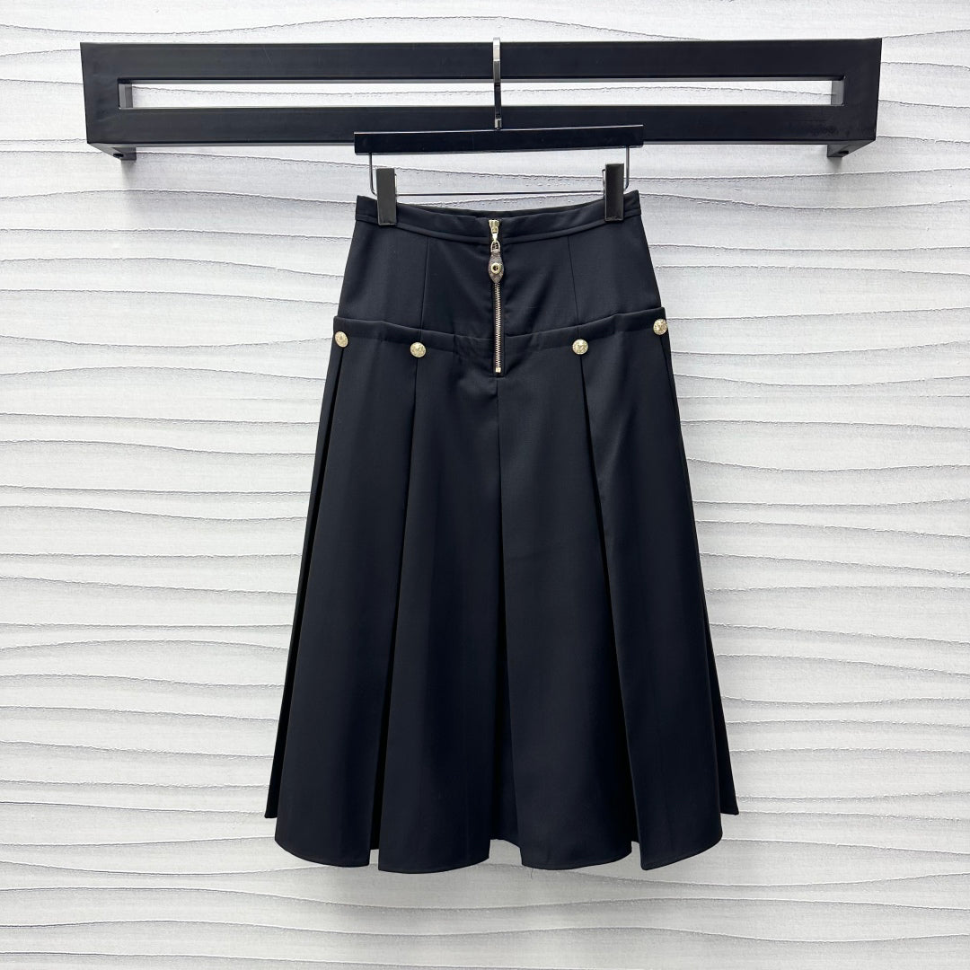 high waist zippered pleated skirt