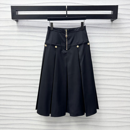 high waist zippered pleated skirt