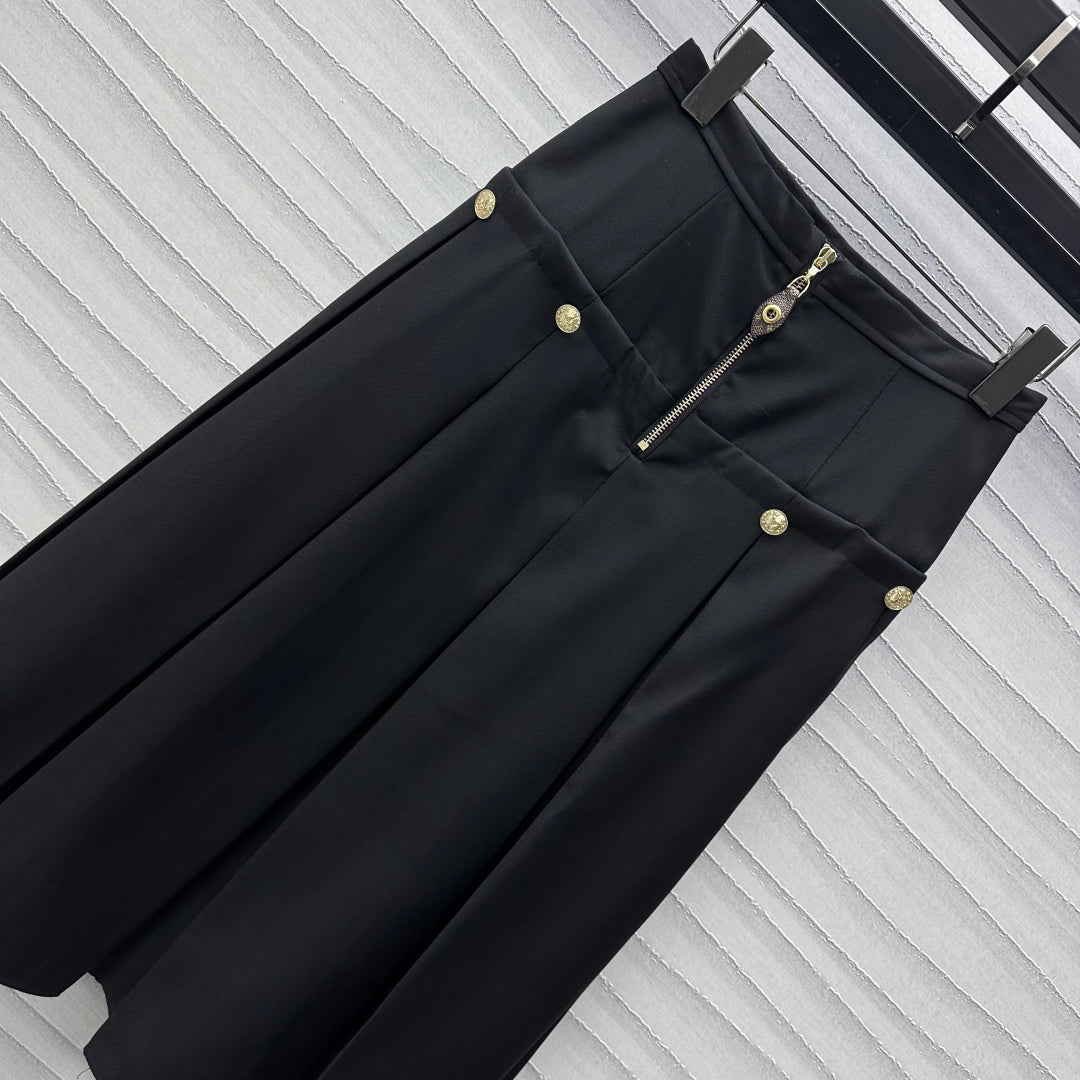 high waist zippered pleated skirt