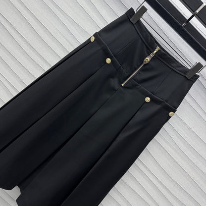 high waist zippered pleated skirt