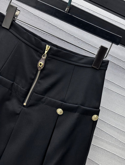 high waist zippered pleated skirt