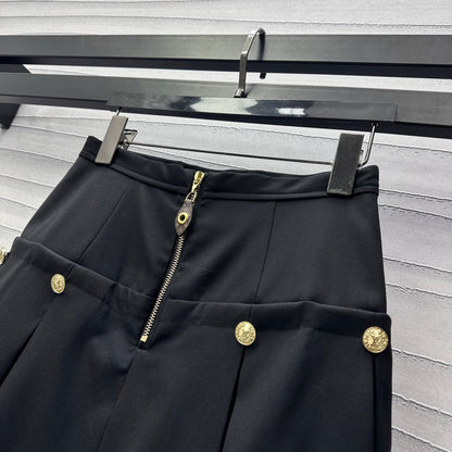 high waist zippered pleated skirt
