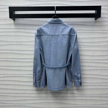 embossed belt denim shirt