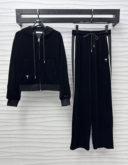 embroidered logo velvet suit