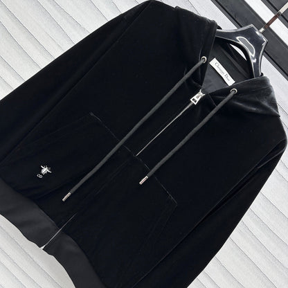 embroidered logo velvet suit