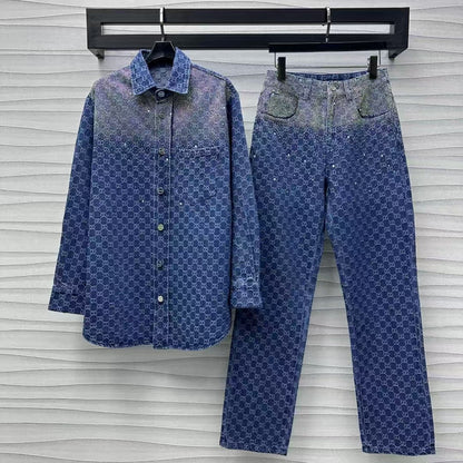 25 new hot diamond jacquard denim shirt