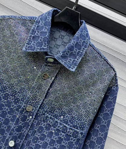 25 new hot diamond jacquard denim shirt