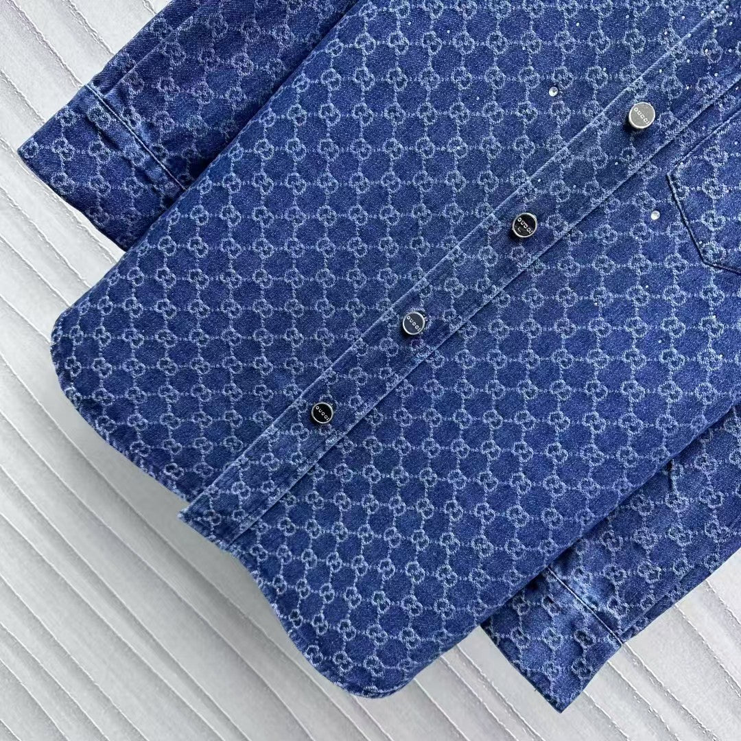 25 new hot diamond jacquard denim shirt