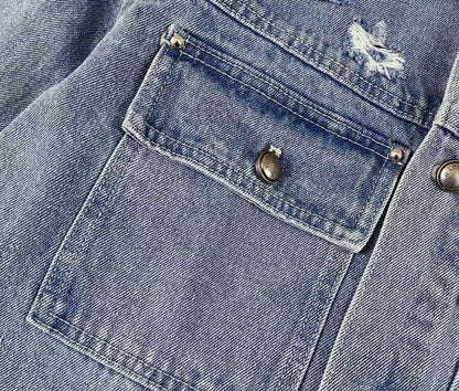 New cloud cutout distressed denim jacket