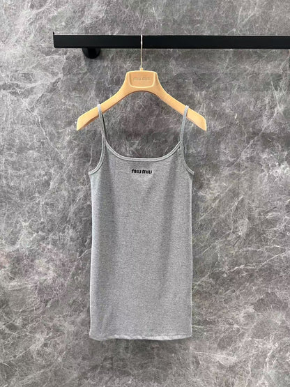 25ss gray halter dress with lettering embroidery on the chest