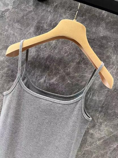 25ss gray halter dress with lettering embroidery on the chest