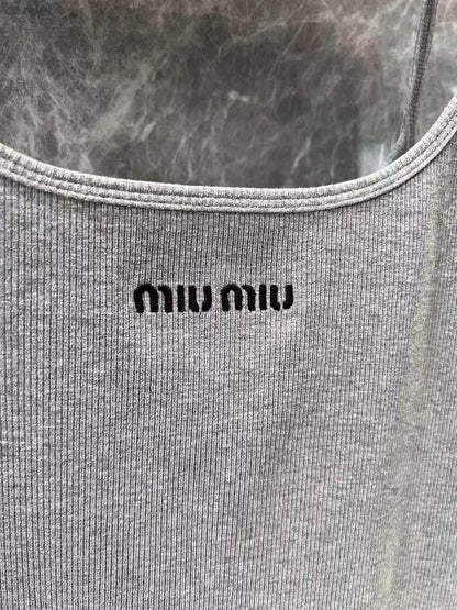 25ss gray halter dress with lettering embroidery on the chest