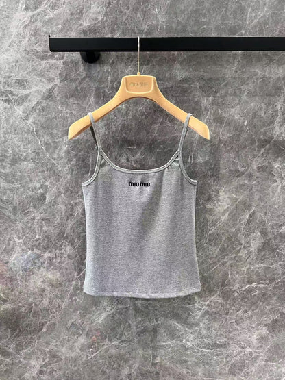 25ss gray chest letter embroidered vest with small suspenders