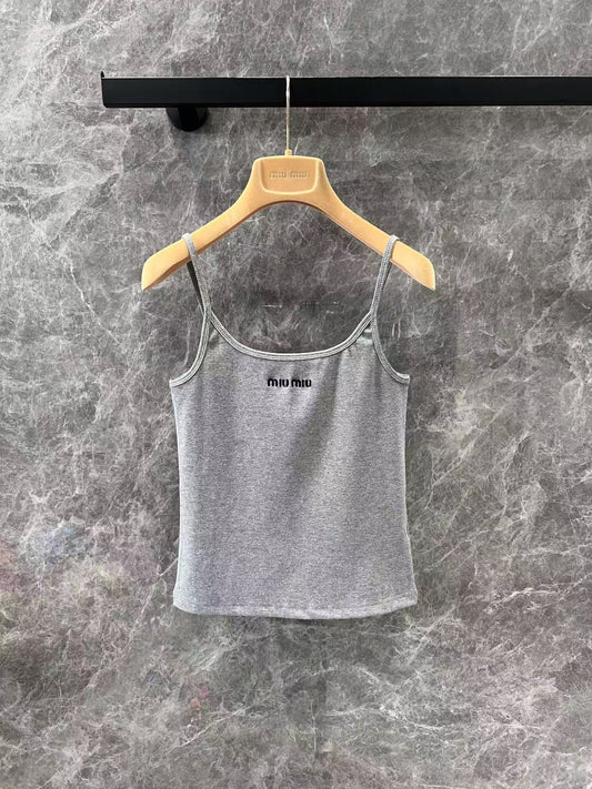 25ss gray chest letter embroidered vest with small suspenders